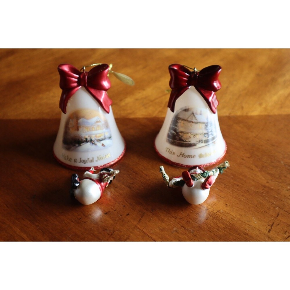 Thomas Kinkade Ringing in Holiday Christmas Bell Ornaments With Snowmen LOT#3 - Picture 3 of 13